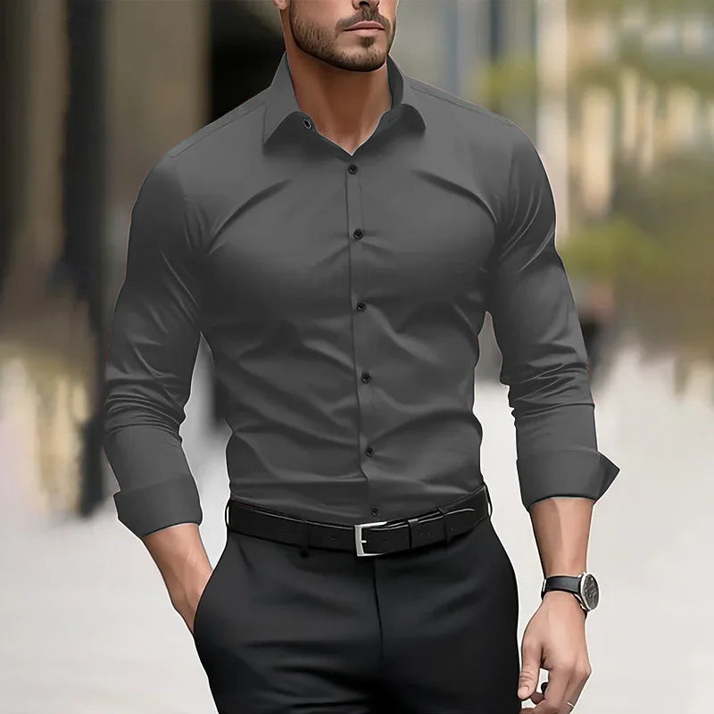 11 color men's formal shirt solid color wedding outdoor black red navy blue deep green long sleeved lapel summer and spring XS-6