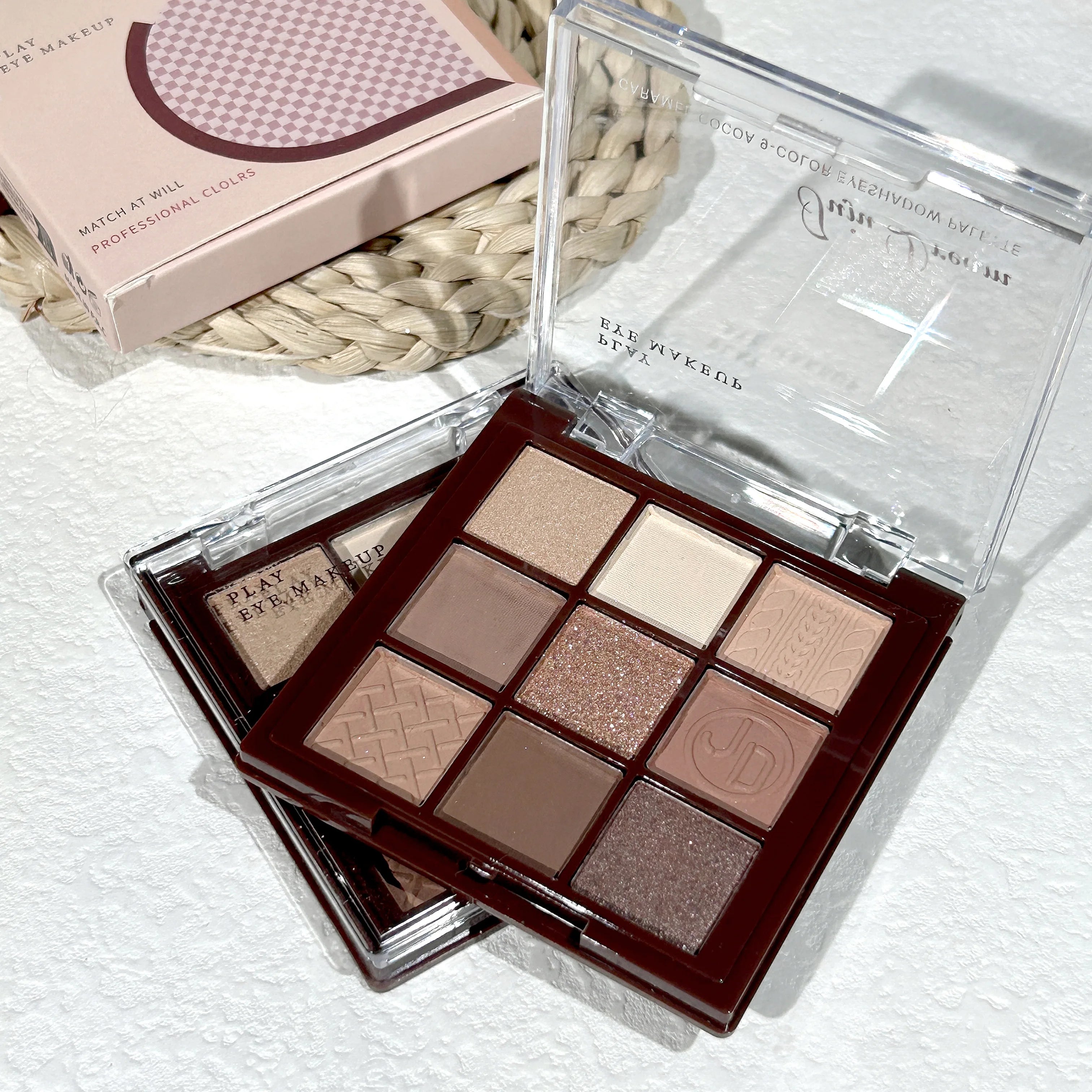 Chocolate Warm Brown Earth Palette - 9 Shades Matte Orange Brown Pearlescent Glitter Illuminating Wear Eyeshadow