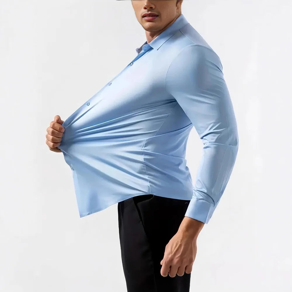 Premium Men's Ultra Stretch Dress Shirts Long Sleeve High Quality Business Formal Wrinkle-free Soft White Social Male Clothing