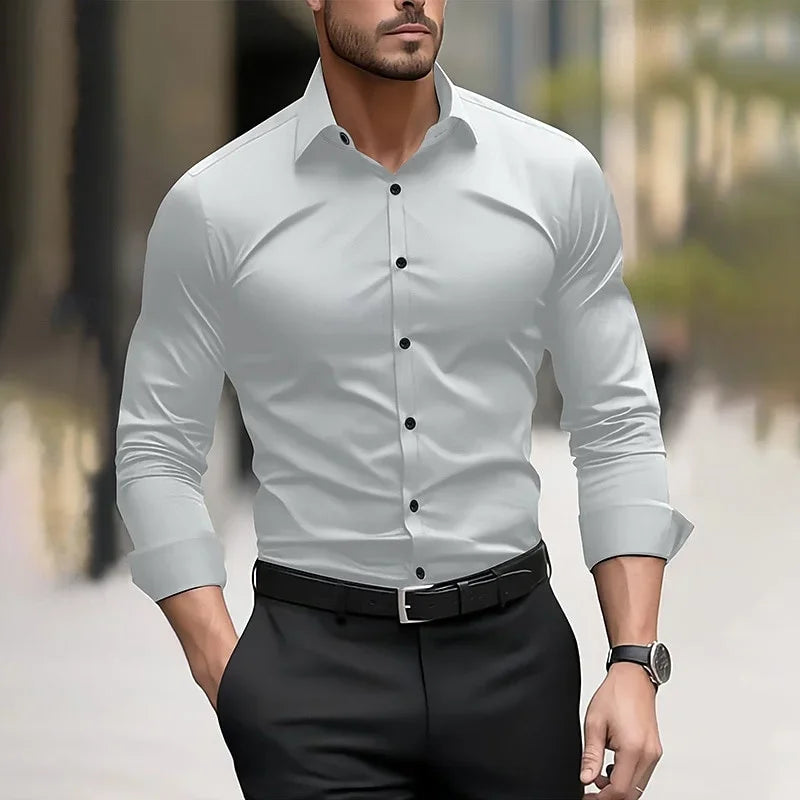 11 color men's formal shirt solid color wedding outdoor black red navy blue deep green long sleeved lapel summer and spring XS-6