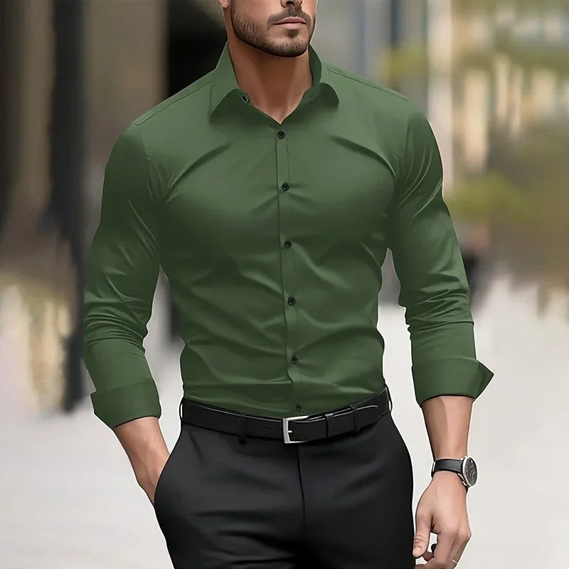 11 color men's formal shirt solid color wedding outdoor black red navy blue deep green long sleeved lapel summer and spring XS-6