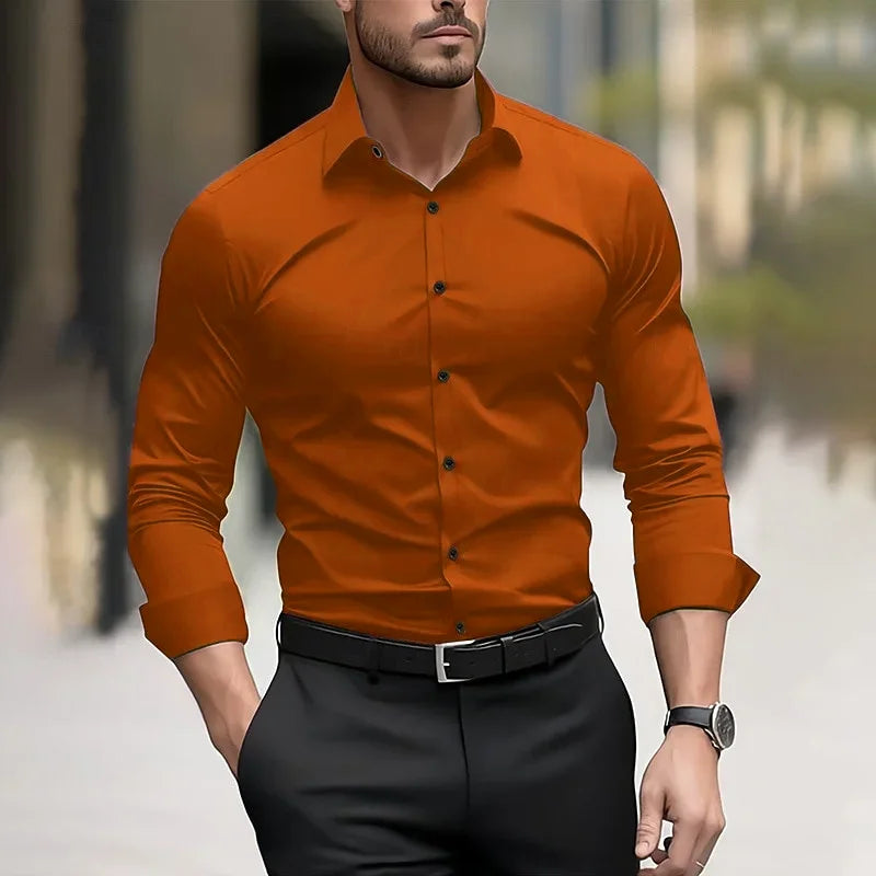 11 color men's formal shirt solid color wedding outdoor black red navy blue deep green long sleeved lapel summer and spring XS-6