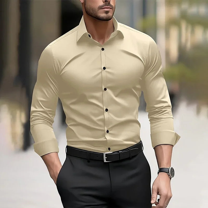 11 color men's formal shirt solid color wedding outdoor black red navy blue deep green long sleeved lapel summer and spring XS-6