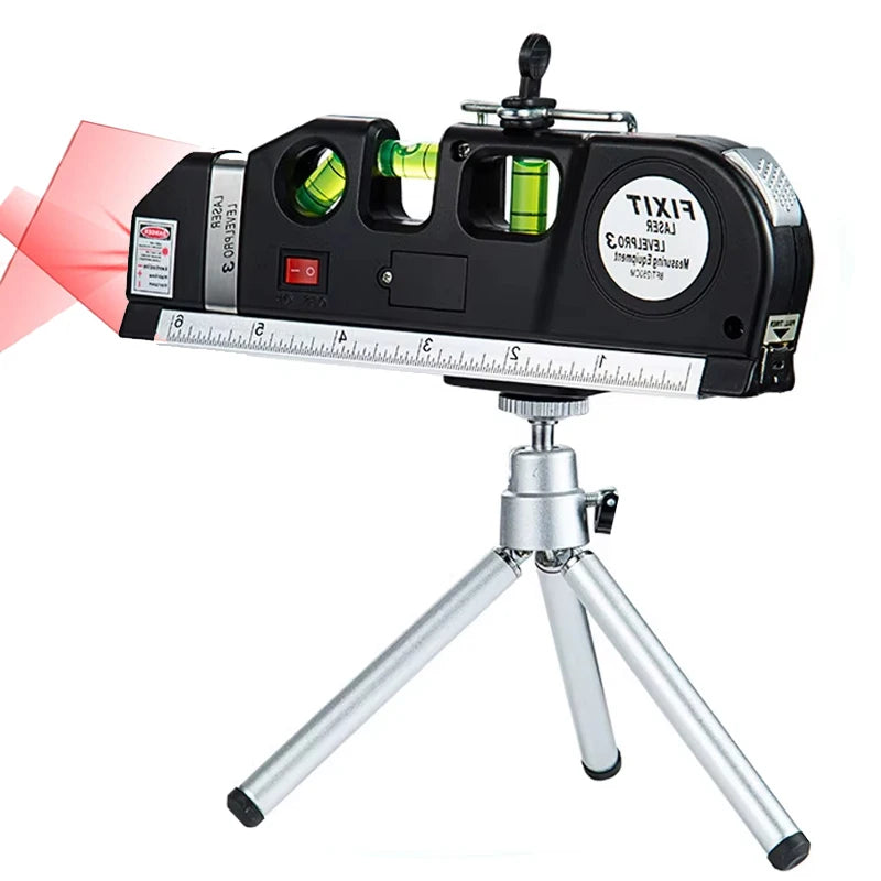 Ferramenta de linha de nível a laser multiuso kit de nível a laser padrão linha cruzada laser 8 pés fita métrica régua com tripé de metal