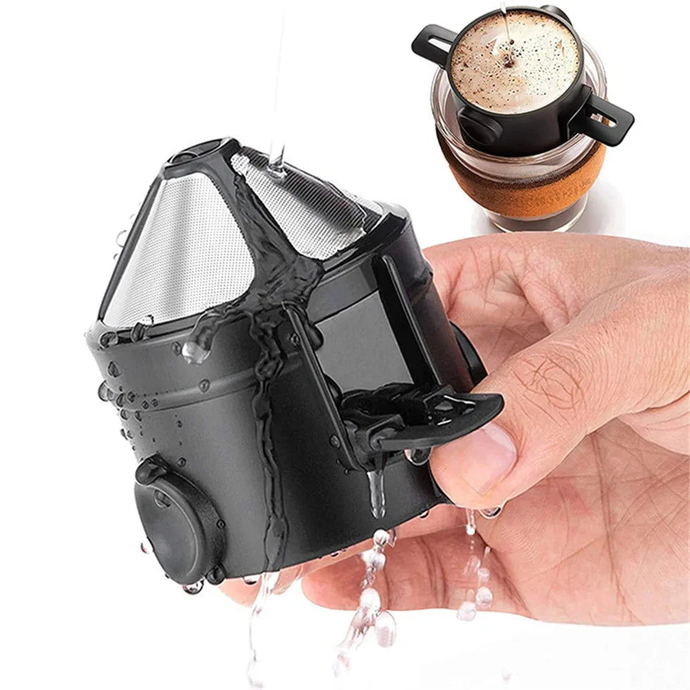 Cafeteira portátil, conjunto de cafeteira com caneca de café em aço inoxidável, filtro dobrável para viagem