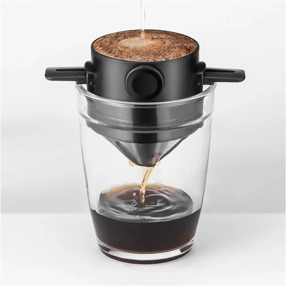 Cafeteira portátil, conjunto de cafeteira com caneca de café em aço inoxidável, filtro dobrável para viagem