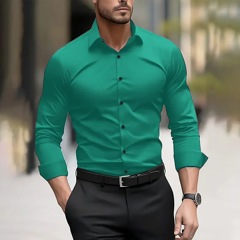 11 color men's formal shirt solid color wedding outdoor black red navy blue deep green long sleeved lapel summer and spring XS-6