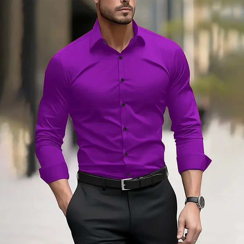 11 color men's formal shirt solid color wedding outdoor black red navy blue deep green long sleeved lapel summer and spring XS-6