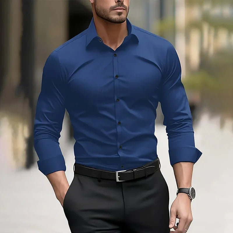 11 color men's formal shirt solid color wedding outdoor black red navy blue deep green long sleeved lapel summer and spring XS-6