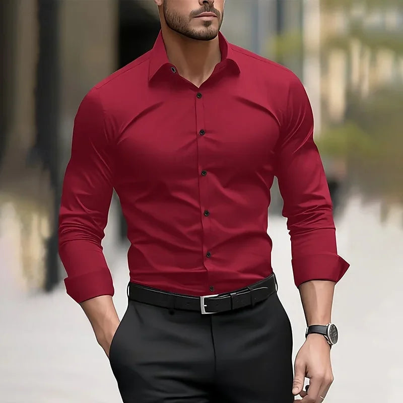 11 color men's formal shirt solid color wedding outdoor black red navy blue deep green long sleeved lapel summer and spring XS-6