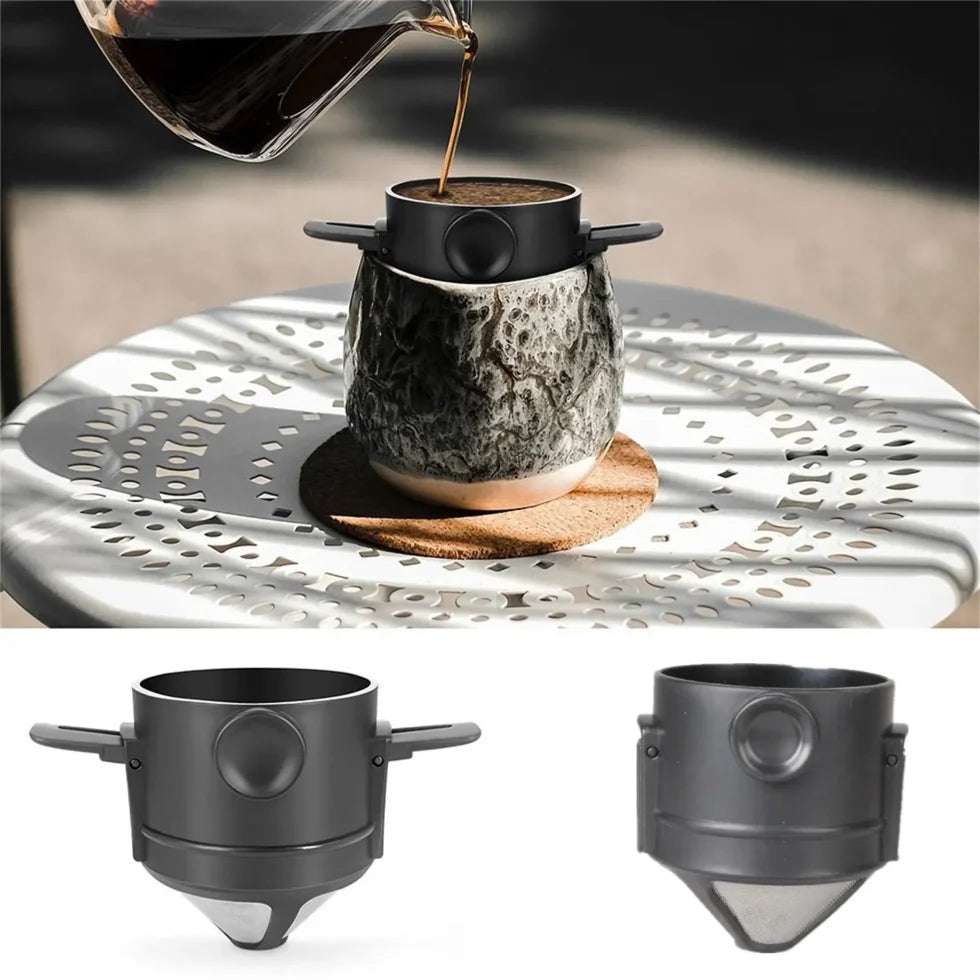 Cafeteira portátil, conjunto de cafeteira com caneca de café em aço inoxidável, filtro dobrável para viagem