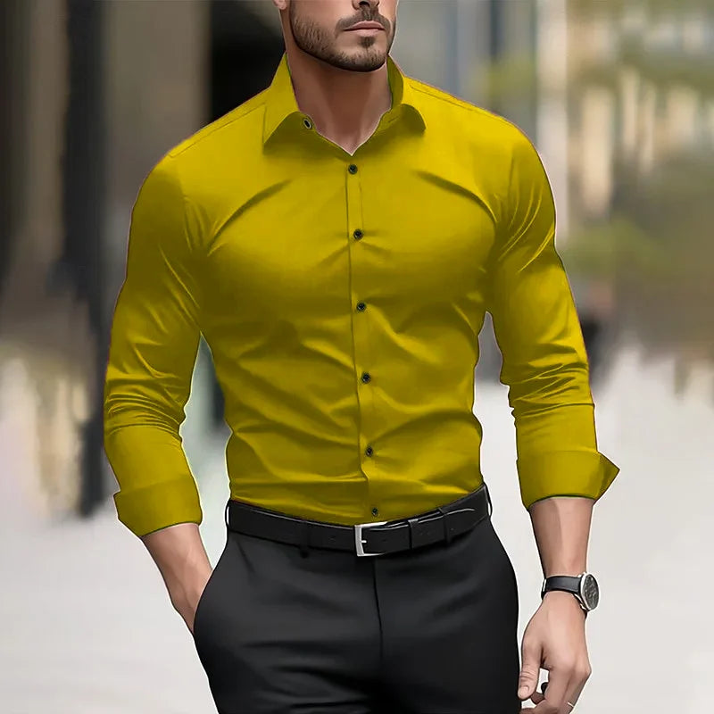 11 color men's formal shirt solid color wedding outdoor black red navy blue deep green long sleeved lapel summer and spring XS-6